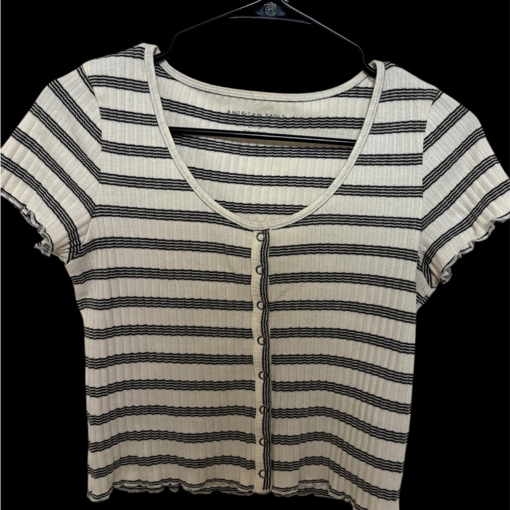 American Eagle Outfitters Black and White Striped Crop Top - Picture 1 of 2